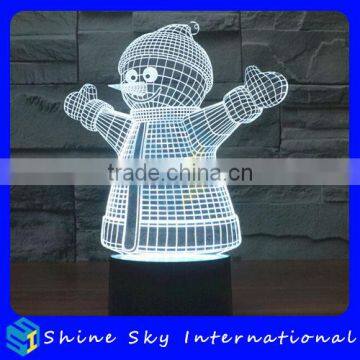 Acrylic Snowman Sculpture 3D LED Night Light Creative Stereoscopic 7 Colors Flashing Touch LED Night Light