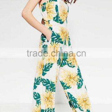 Women's Shoulder Strap Wrap Plunge Floral Print Cami Jumpsuit photo-3