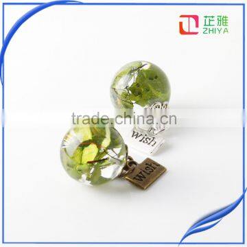 20mm handmade clear transparent natural dried adiantum pedatum resin ball with wish pendant jewelry for gifts