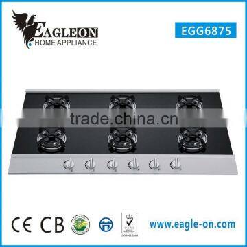 EGG6875 87cm temper glass built-in gas stove/ gas hobs / gas cooktop/ 6 Sabaf burners