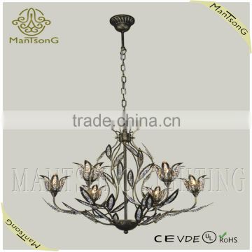 2014 hot sale New Iron chandelier light with ceramics flower CE/VDE/UL