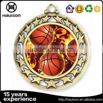 wholesale custom 3d stamping mattle gold finish pad printing star basketball us medal reward iron brass zinc alloy metal medal