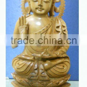 God Buddha Statue wooden Handicraft artisan Buddhism Sculptural decor Gift Carving Handmade Sandalwood Artisan Indian Art Galler