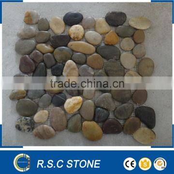 mixed color pebble polished meshed flat tile