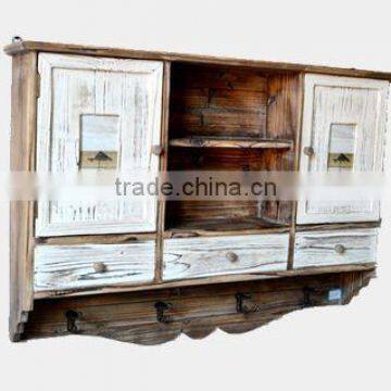 Antique Wooden Kitchen Cabinet, Vintage Wooden Cupboard With 4 Photo Openings photo-5