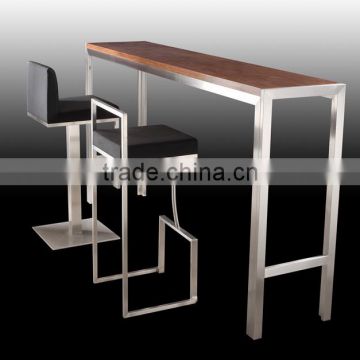 high quality brushed stainless steel bar table with tempered top or wood top LQ- BT102