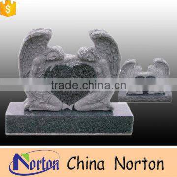 High quality shanxi black granite double angel heart headstone monument tombstone NTGT-036L