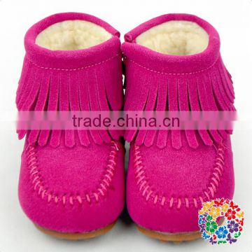 Hot Pink Leather With Tassels Winter Snow Boots Ankle Boots Kids