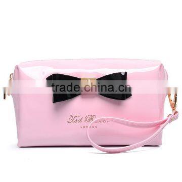 Colorful Ladies pu Cosmetic Bags Big Canvas Comestic Pouch With Bow and Metal Logo photo-2