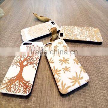 Classical Chinese 2017 newest design PC sticked with wood cartoon carving cell phone case for Iphone