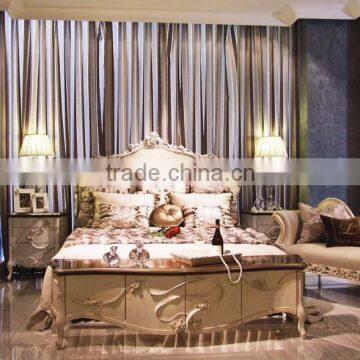 Royal Elegant English Style Victorian Silver Floral Painted Solid Wood Crown Bed With Matching Bedroom Items BF12-05244a photo-6