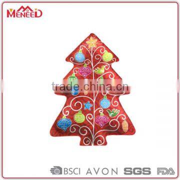 Canton Fair Booth Number: 6.0H24 Xmas Tree Shaped Red Melamine Reusable Plastic Dinnerware Snack Plate