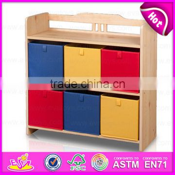 2015 new cute kids wooden toy storage rack,popular children wooden bin organizer toy storage rack with 9pcs plastic bins W08C038