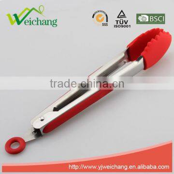 WCJ622 Premium Comfort Stainless Steel Locking oblong Food Tong with Silicone Heads, Good Grip