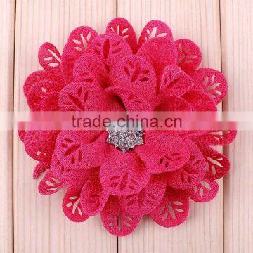 Hot Cutting Fabric Flower With Rhinestone Center for Kids Hair Accessories photo-2