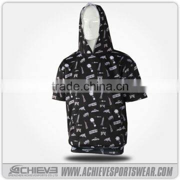 black wholesale plain hooded sweatshirt mens short sleeve hoodies