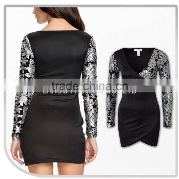 Popular Lady Short Black Viscose Dress with Sequin Printevening sequins beaded dresses