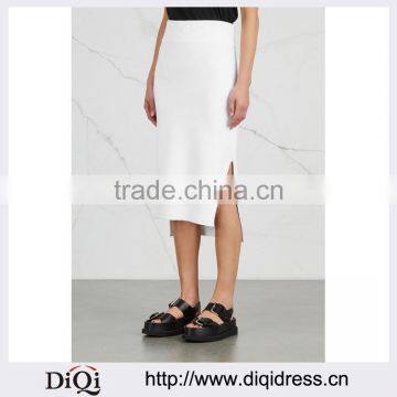 Wholesale Women Apparel Longer Back Hem White Stretch-knit Midi Skirt(DQE0368SK)