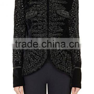 2016 high quality lady fancy embellished black velvet jacket