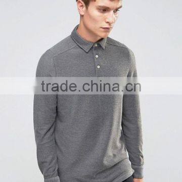 Custom Long Sleeve Button Placke men's 65% Polyester 35% Cotton 200gsm Casual Grey Anti Shrink Plain Polo Tshirt