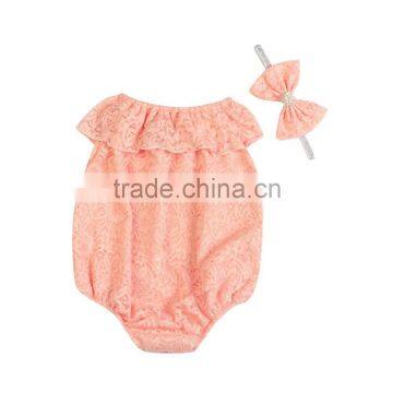 Wholesale Baby Lace Rompers Top Quality Baby Girl Lace Jumpsuit Birthday Outfit Boutique Newborn Baby Lace Clothes With Headband photo-4