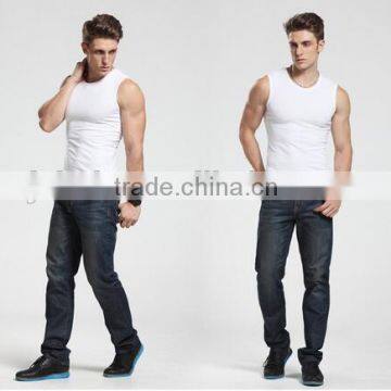 2016 Men's Wide Shoulder 100% Cotton Vest Sleeveless Fitness Elastic Tank Top Male Vest Factory Sale photo-3