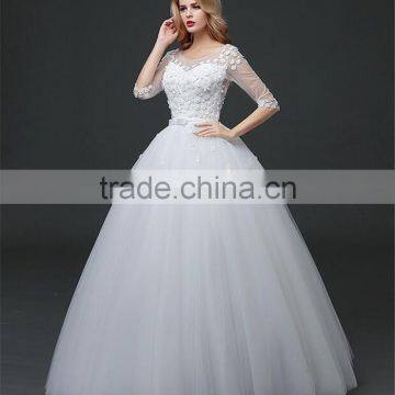 MGOO Beaded Embroidery Wrap Chest Cream Crepe Empire Vintage Wedding Dress Formal Dress With Half Sleeve photo-4