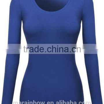 Wholesale Womens Long Sleeve T Shirts Blank Scoop Neck T Shirt Cotton Spandex Slim Fit T Shirt OEM