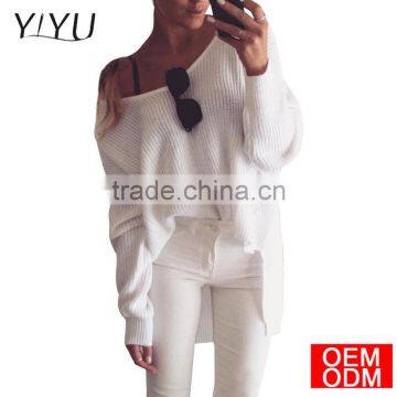 Sexy off shoulder split knitted sweater Women brand black pullovers knitwear Autumn winter 2017 white jumper pull femme