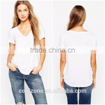 Relaxed Fit V-neck Soft-touch Blank T-shirt Knitted Women t Shirt