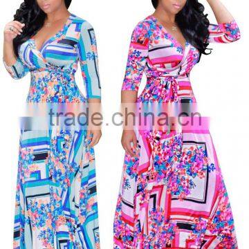 Ebay Hot Selling Cheap Women Contrast Color Chiffon Long Maxi Dress photo-6