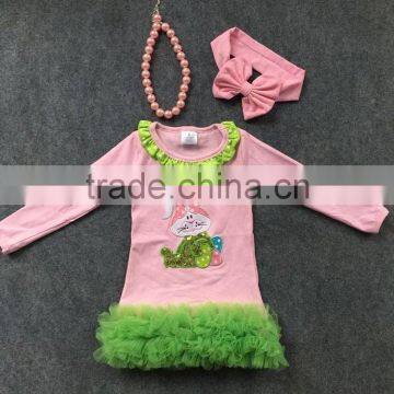 new arrival Easter baby clothes design 2016 girls Summer dress pink bunny long sleeve with matching accessories