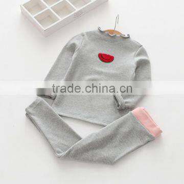 100% Cotton High Quality Solid Color Autumn Embroidery Girls Clothing Sets photo-4