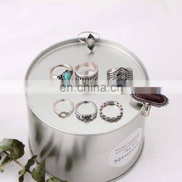 8 Pcs/set New Gold Retro Vintage Women Lady Gemstone Turquoise Jewelry Punk Rings Sets photo-4