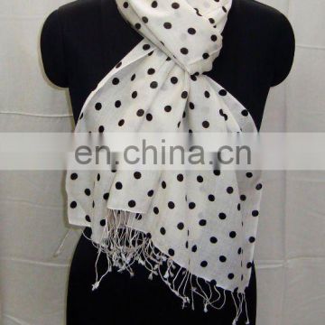 Silk Pashmina wool shawl with polka dot print