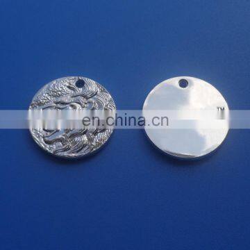 Silver round 3D embossed lion design metal pendant for necklace