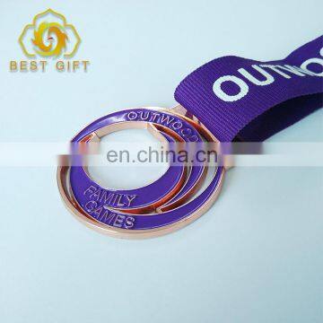 2017 High Quality Customized Plating Purple Sport Medals With Ribbon