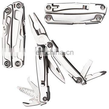 foldable durable 12 in 1 multi tool with stainless steel body and replaceable poket clip