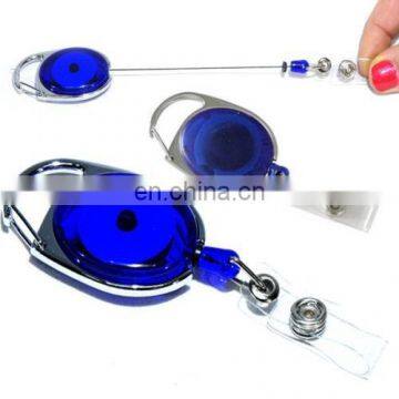 Round plastic logo attached badge with retractable string