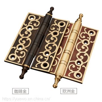 Pure copper european-style door hinges all brass bright hinge brass gold round head copper flat hinge crown head pattern PVD