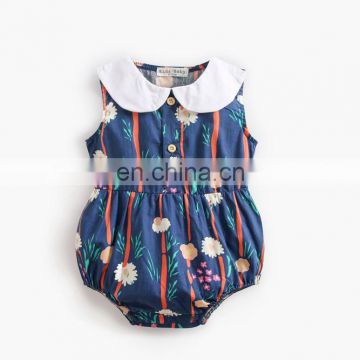 Factory direct sale navy color floral pattern sleeveless Soft and comfortable Baby Girl Romper