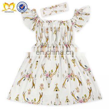 Baby Girls Flower Deer Beautiful Children Summer Clothes Cheap Baby Frock Design Kids Girls Party Dresses photo-6