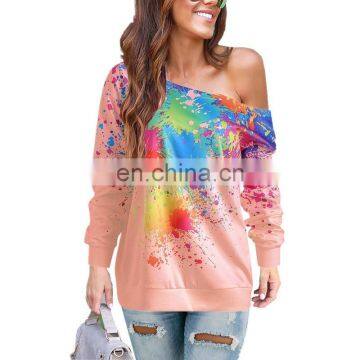 Fashion Hoodie Women Sexy Skew Neck Long Sleeve Paint Splatter Print Sweatshirt Top Blouse Sudaderas Para Mujer Hoodie Women photo-7
