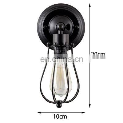 Tonghua Vintage Iron Cage Edison Filament Bulb Wall Lamp E26 E27 Lamp Holder Black Home Decor Light