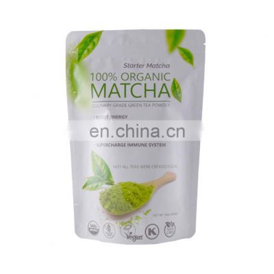 Custom printed design high quality green tea powder recycle packaging bags with zipper