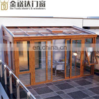 new design Flat roof inclined sun room good quality aluminum profile terrace door for the sunroom glass house