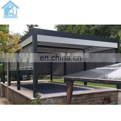 New design balcony roof wood grain automatic louver roof system aluminium pergola turkey