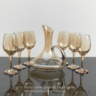 1500 ml Amber Gold Smoke Colored Pitcher With 6 Pieces Wine Glass Cups Goblet Set