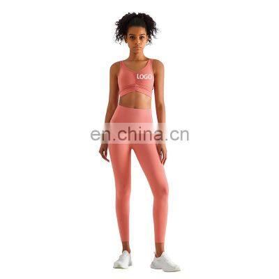 New In Stock Front Wrinkle Push-up Bra Matching Tummy Control Leggings 2PCS Yoga Set Women Sports Gym Fitness Wear Clothes