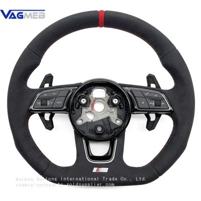 For Audi A3 A4 A5 S3 S4 S5 B9 Full Alcantara Red Stitching Steering Wheel With Key Button Frame Assembly